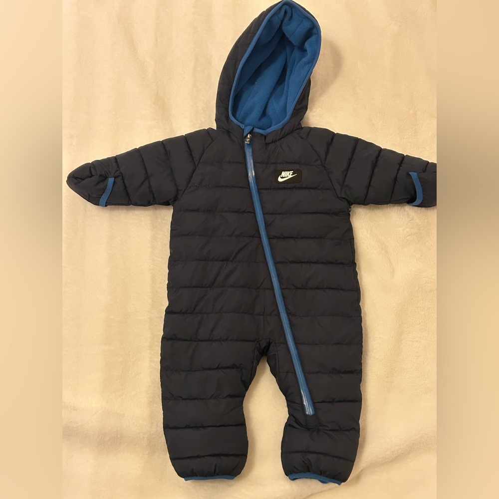 Nike Bunting Infant Size 9/12M Navy Snowsuit Blue Hooded Fleece Lined